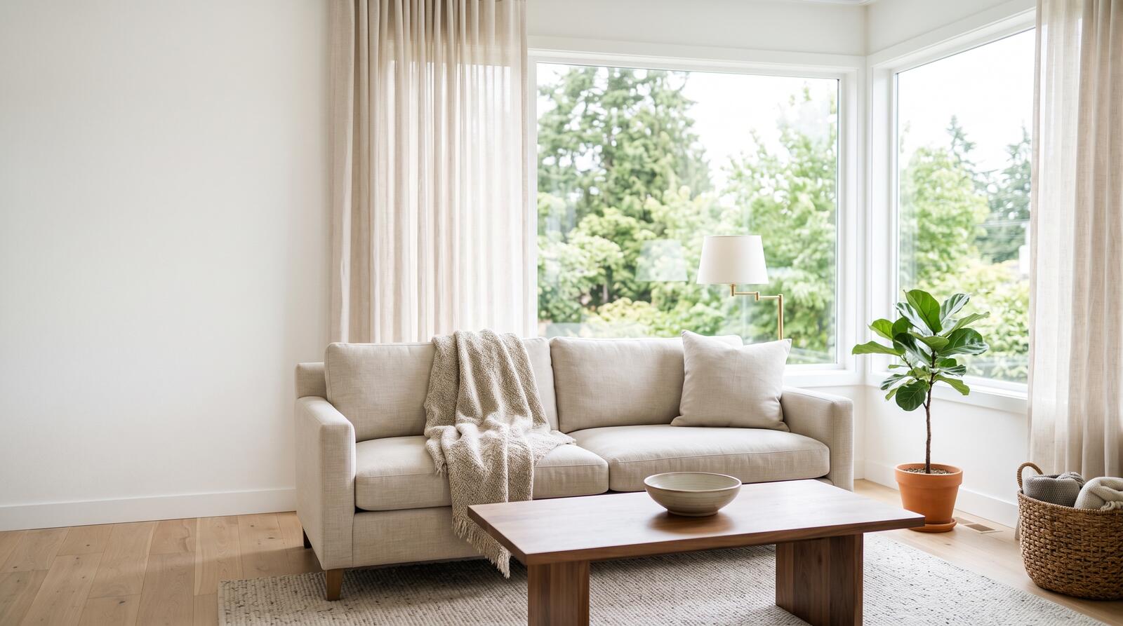 A bright Portland living room in morning light